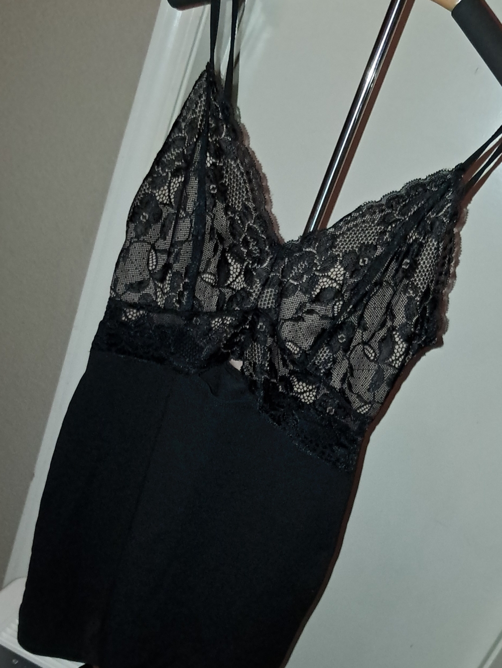 Source Unknown Black Lace Slip Dress with Sheer Bodice